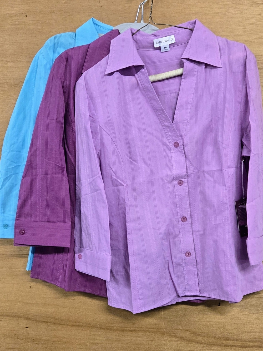 (3) Fair Indigo Button Shirts With 3/4 Sleeve